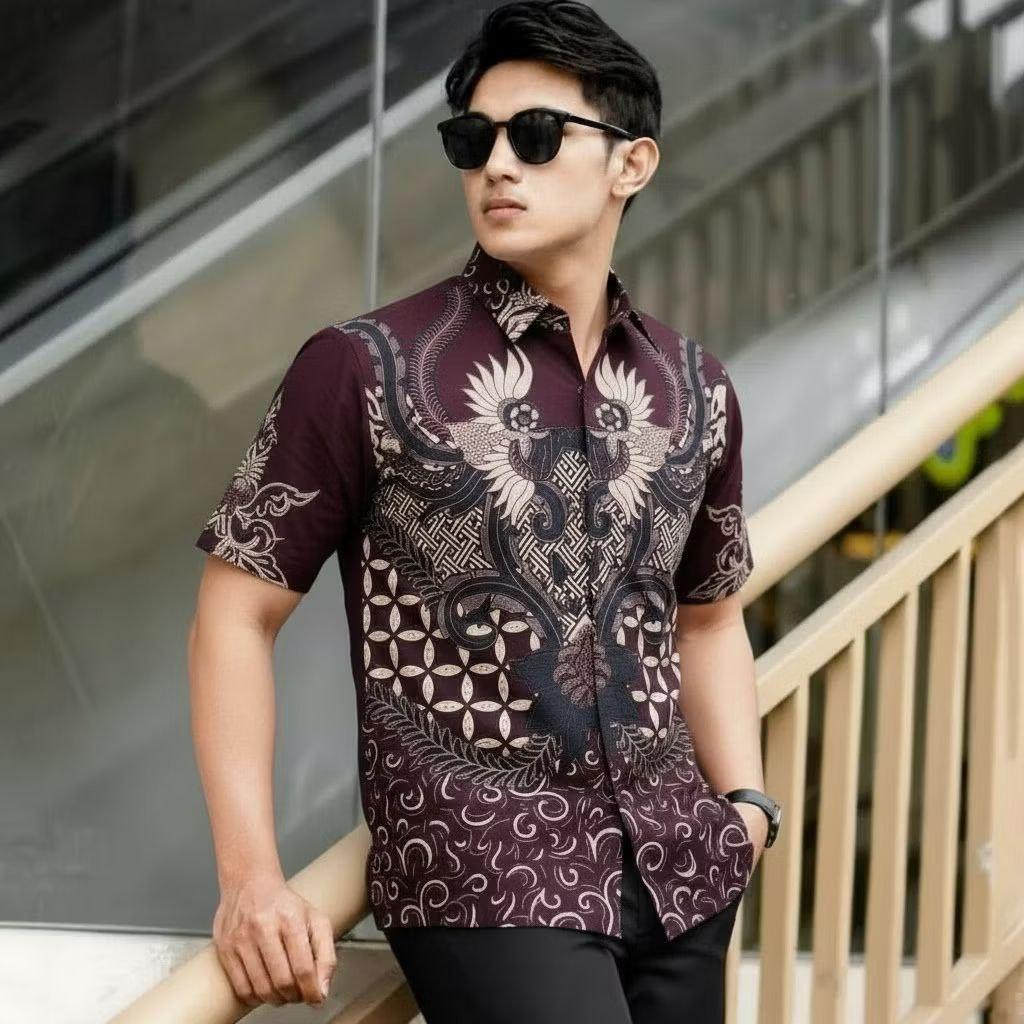 Kemeja Batik Pria Lengan Pendek Mewah / Baju Batik Terbaru 2025 Motif Rahwana Maron