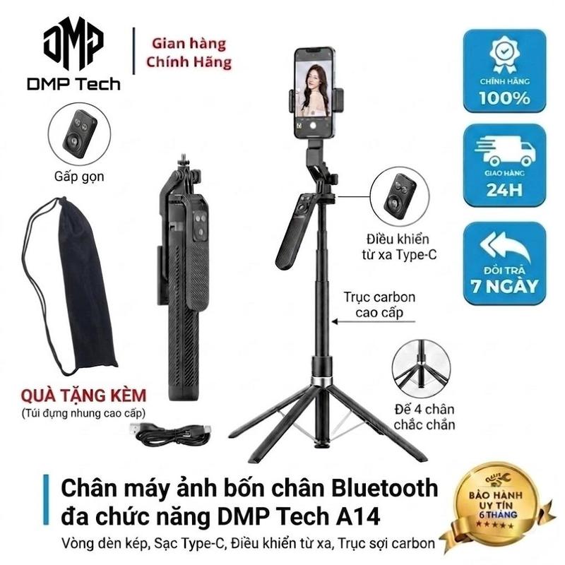 Gậy chụp ảnh Tripod / Selfie 4 chân A14 1M8 điều khiển từ xa kết nối bluetooth,…