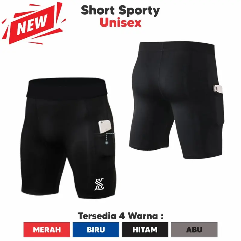 [LS] Celana Pendek Compression fitnes gym running legging short Pocket saku Sepedah Lari Bawahan olaharaga 1