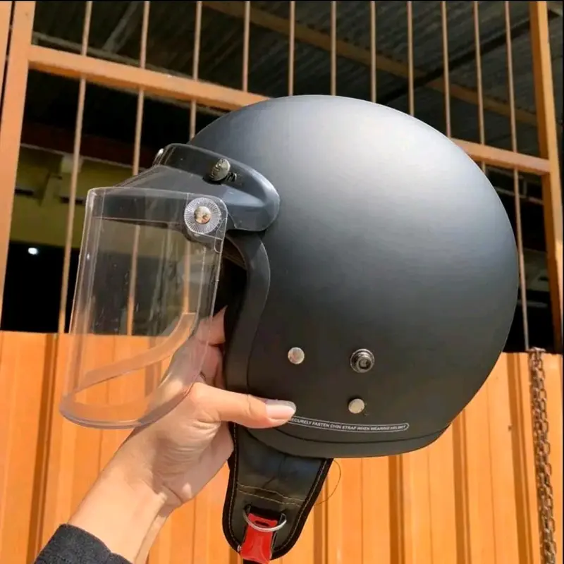 HELM CARGLOSS RETRO DEWASA PRIA WANITA SNI HITAM DOFF KACA DATAR Motorcycle Motor Sepeda 5