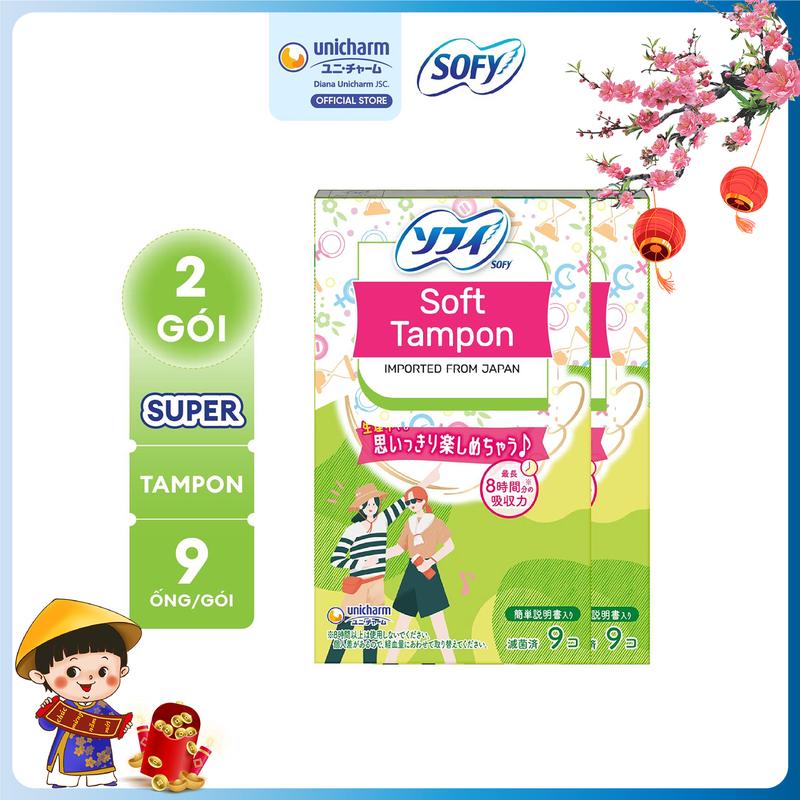 COMBO 2 Sofy Băng vệ sinh tampon mềm mại hộp 9 miếng - nhập khẩu Nhật Bản