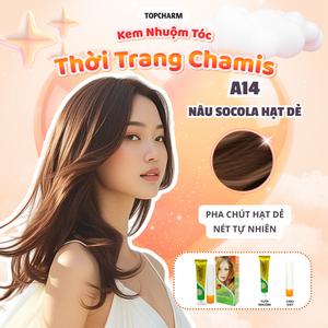 Kem nhuộm tóc Nâu Socola Hạt Dẻ A14 phủ bạc TOPCHARM 30 màu, lên màu nhanh chuẩn, dưỡng tóc bóng mềm (kèm oxy, bao tay, lược) Nhuộm Tóc Đổi Màu Tóc Nữ