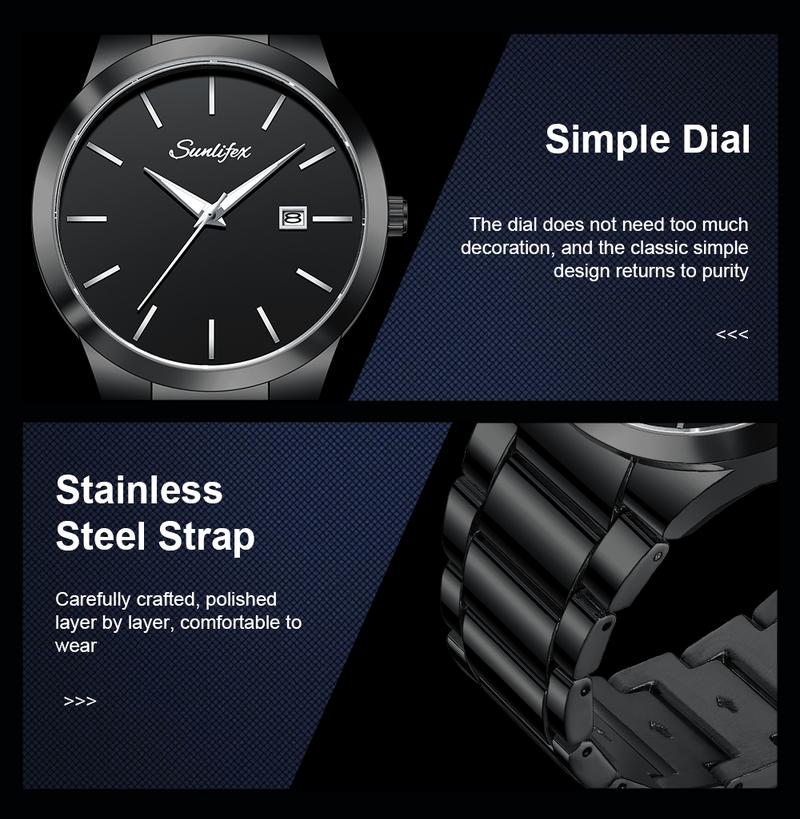 Product Introduction of 【003 Harga telah diganti, cepat beli】Sunlifex Jam Tangan Pria Original Business Tanggal Analog Tali Stainless Steel Jam Tangan Cowok  SL9107-M 7