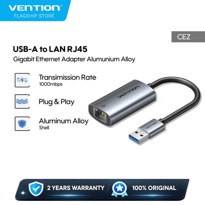 Gambar Vention Adapter USB A to LAN RJ45 Gigabit Ethernet 1000Mbps - CEZ dari Vention By Andalan Kota Administrasi Jakarta Utara Tokopedia
