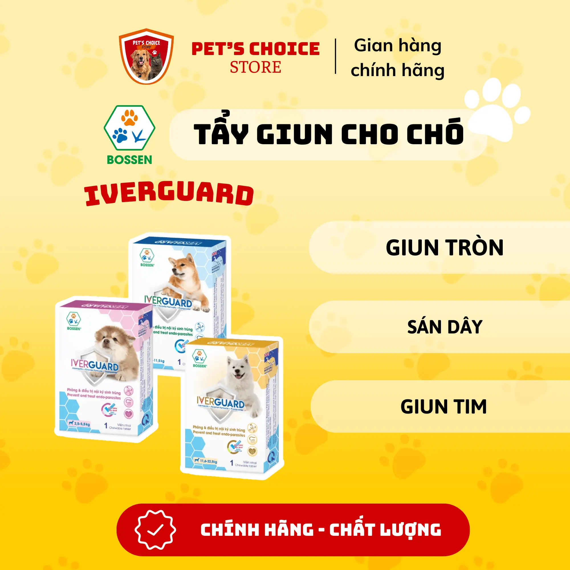 BOSSEN IVERGUARD - Viên uống tẩy nội ký sinh cho Chó Vị thịt bò Ngừa Giun Sán Giun Tròn Giun Tim