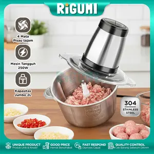 Blender Chopper Penggiling Daging 2 Liter Meat Chopper Food Processor Electric 4 Mata Pisau Stainless Steel Multifungsi