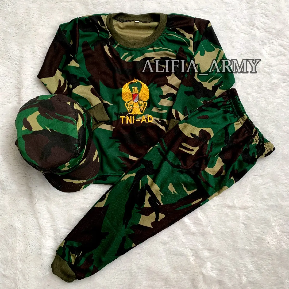 Setelan satu set kaos anak panjang plus topi pet loreng - Satu paket kaos dan topi loreng kids unisex Baju Fashion