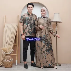 Baju Batik Couple Modern - Sarimbit Batik Kekinian -  Pasangan Gamis dan Kemeja Lengan Pendek