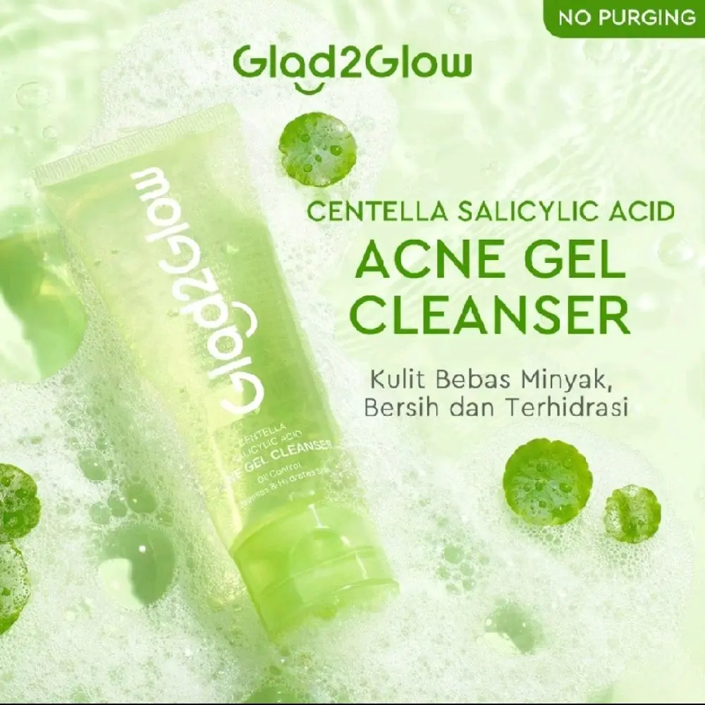 Glad2glow  Centella salicylic acid acne Gel cleanser 70ml facial wash face wash jerawat komedo sabun cuci muka pembersih.... menghilangkan jerawat