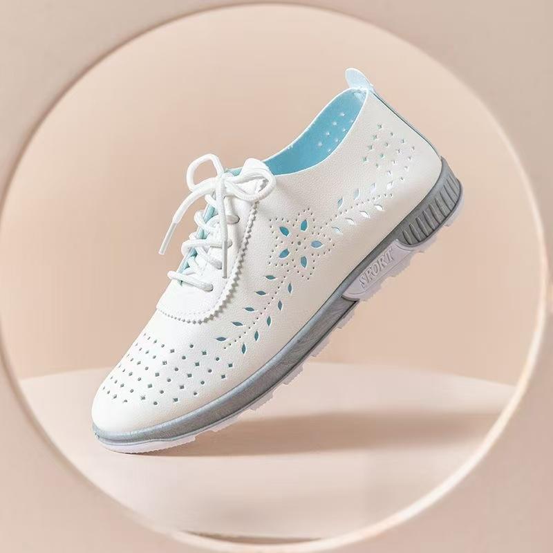 Product Introduction of Fashion Hot Shoes for Women 2025 New Real Soft Leather Versatile Lace-up Ins Mother White Shoes Tendon Bottom Shallow Mouth Nurse Thin Shoes 3