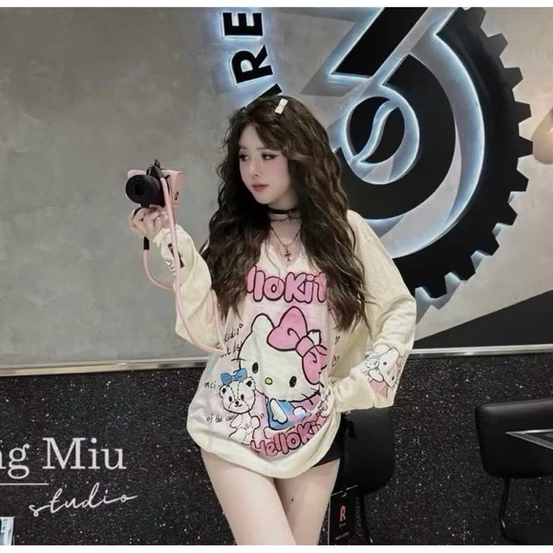  ÁO THUN NỮ TAY DÀI CỔ KHOÉC - HOẠ TIẾT HÌNH IN DỄ THƯƠNG - CHẤT LIỆU COTTON GIẤY MỀM MÁT - Thời Trang Nữ Women Hottrend - Áo Thun Thu Đông. 