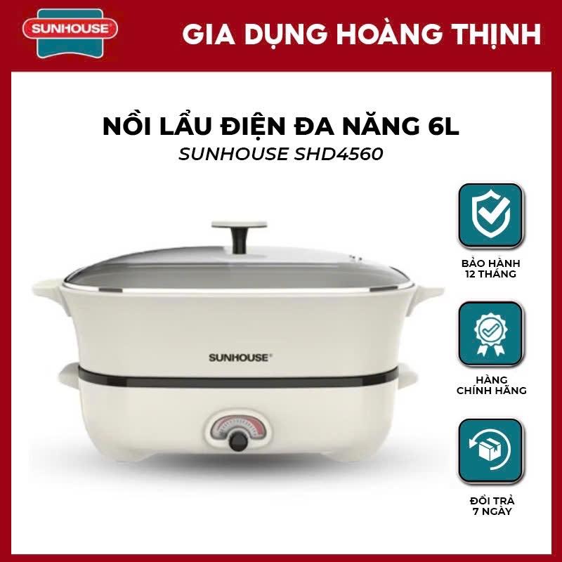 Nồi LẨU ĐIỆN 6L SUNHOUSE SHD4560, Công suất cao lên đến 1800W, Chống dính men sứ Ceramic bền bỉ , dày 2mm, dung tích 6 lít