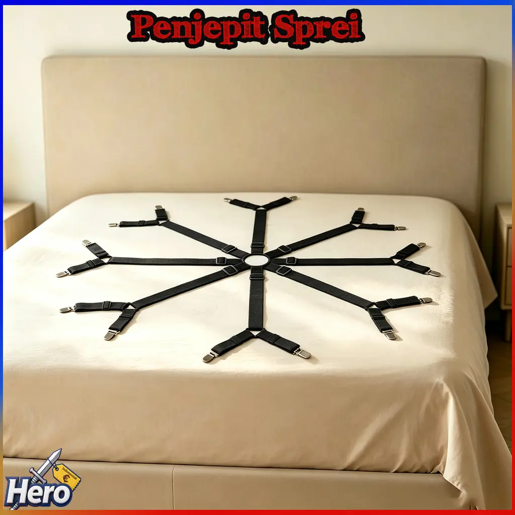 Penjepit Sprei Anti Geser 4 Pcs Logam Anti Karat 3 Sisi| 6 Tali Elastis Adjustable 11-55cm Kuat Tahan Lama Tidak Merusak Kain Kasur Bed Sheet Fastener Set