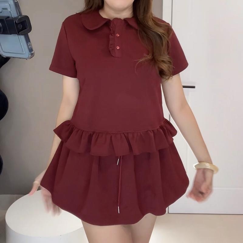  Set Bộ Đồ Nữ Bigsize 55 đến 85kg Áo Thun Ngắn Tay Cổ Polo Chân Váy Xoè Quần Bí Vải Umi Xịn Xĩu S12 