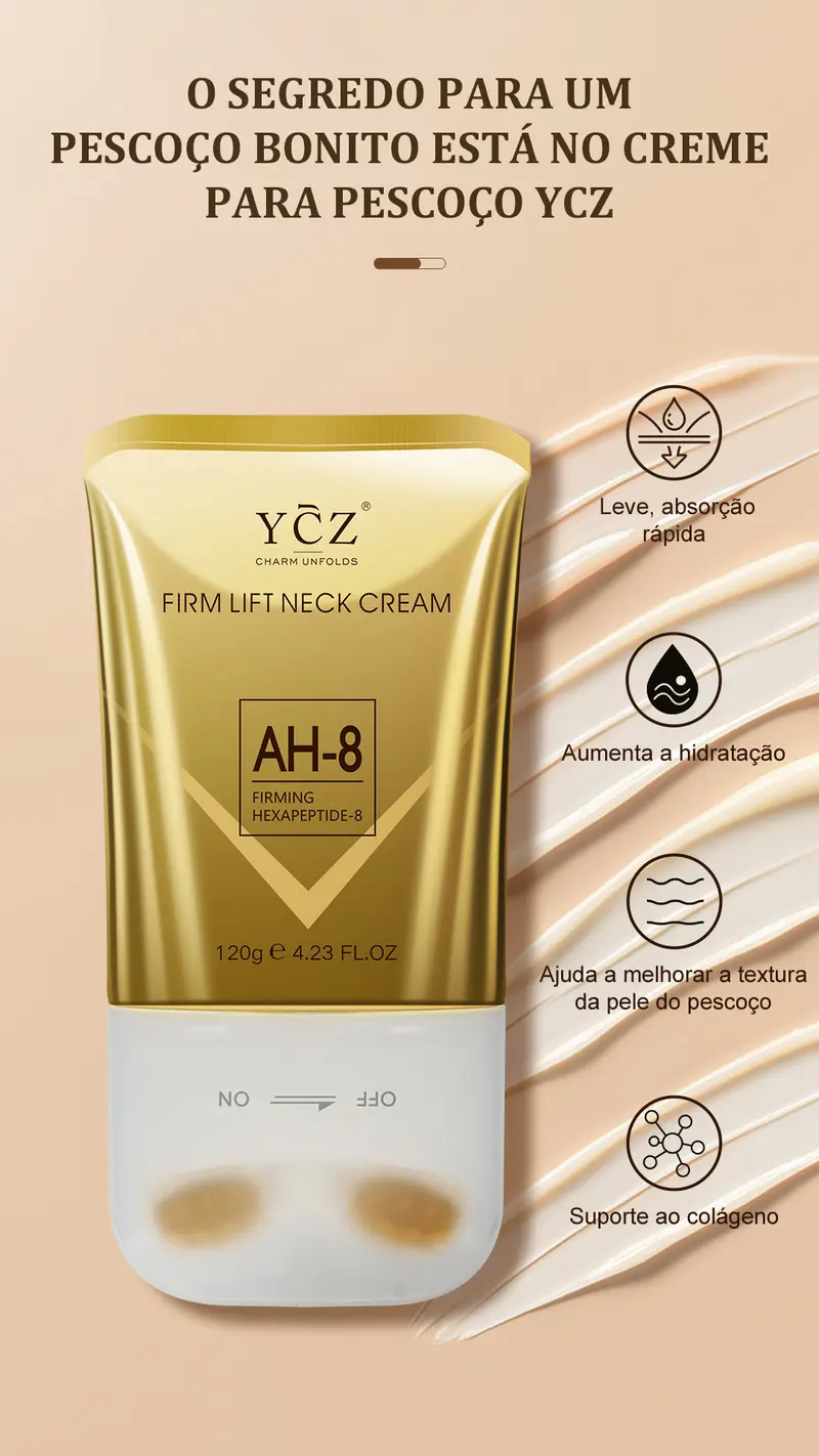Product Introduction of YCZ Skincare creme para o pescoço, com um design exclusivo de rolo duplo em forma de V, reduz eficazmente as linhas finas no pescoço, ao mesmo tempo que nutre e hidrata para fortalecer a barreira cutânea. Adequado para todos os tons de pele. 1