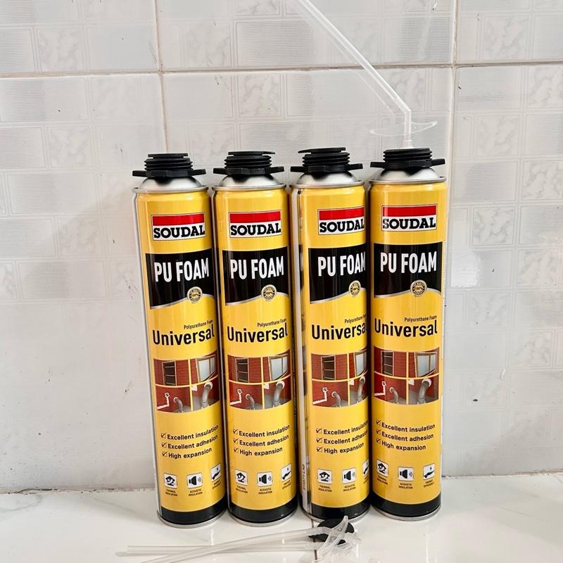 1 chai Keo bọt nở Soudal PU Foam 750ml kèm vòi. Chống dột chống thấm cách âm cách nhiệt