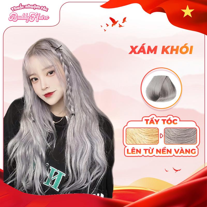 Thuốc nhuộm tóc màu XÁM KHÓI, kem nhuộm tóc cao cấp, kem nhuộm tóc tại nhà Buddyhairs tặng kèm tẩy tóc Buddyhair