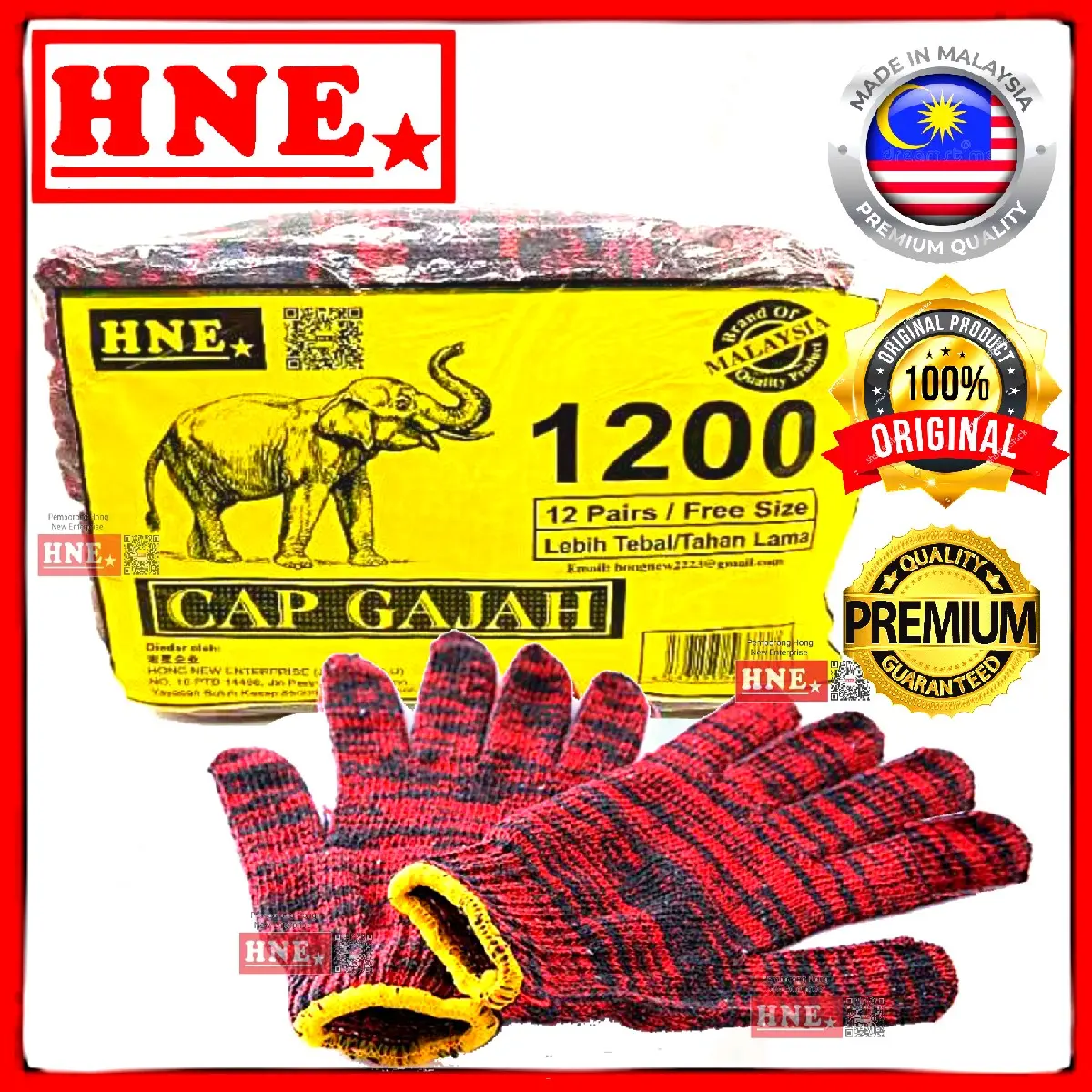 (1 DOZEN) 1200 SARUNG TANGAN MERAH HNE / SAFETY GLOVE COTTON KNITTED Kain