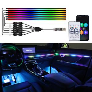 車用 RGB LEDアクリルライト 10in1、APP＆リモコン操作対応、車内を彩るアンビエントライト