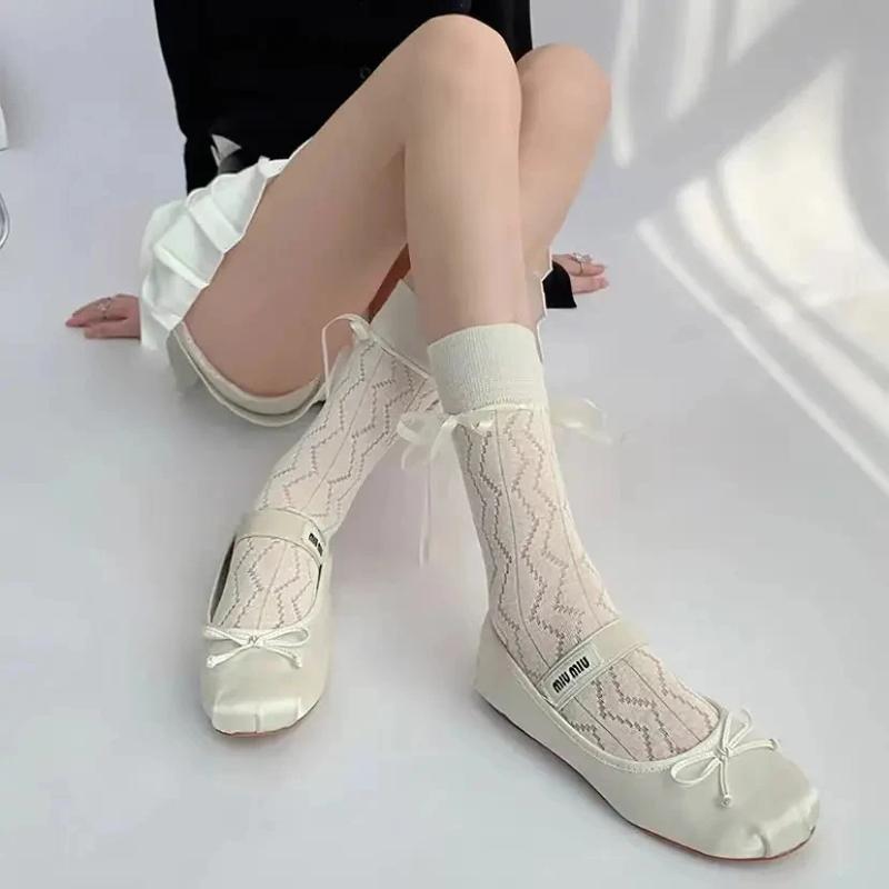 Tất Ruy Băng, Tất Ống Gió Múa Ba Lê Lưới Khoét Lỗ, Có Ren, Thích Hợp Cho Ngày Ở Nhà Và Múa Ba Lê, Kiểu Tất Gió 3