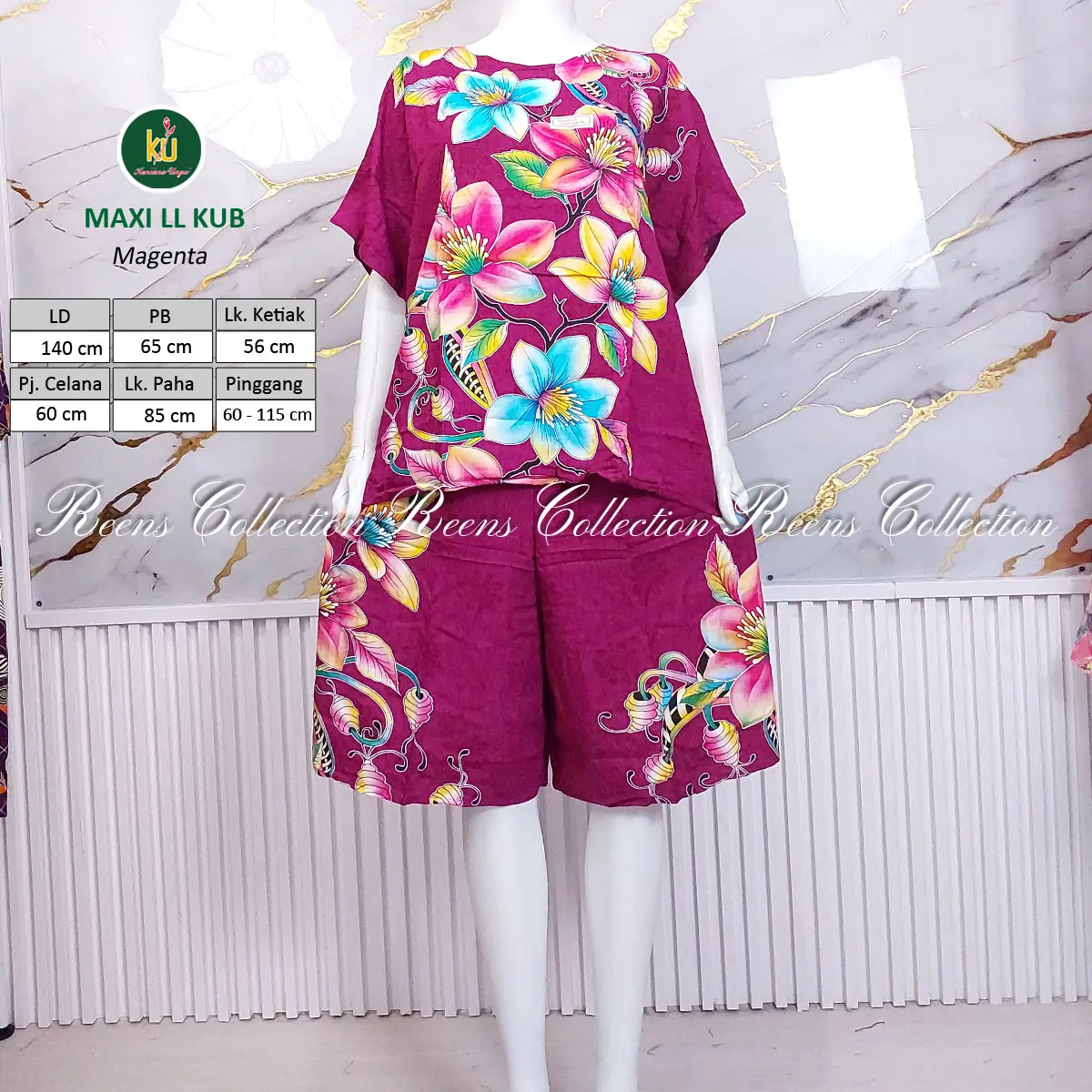Kencana Ungu Setelan Jumbo MAXI LL KUB Label Biru | Piyama Lengan Pendek Rayon Motif Baju Batik Celana
