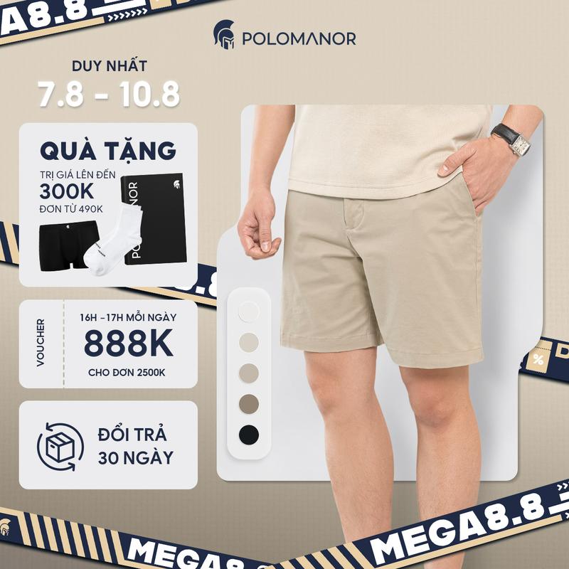 Quần short kaki nam ngắn POLOMANOR vải kaki xuất xịn, lưng đai thun, co giãn 2 chiều, chuẩn form Menswear Cargo Quần Lửng