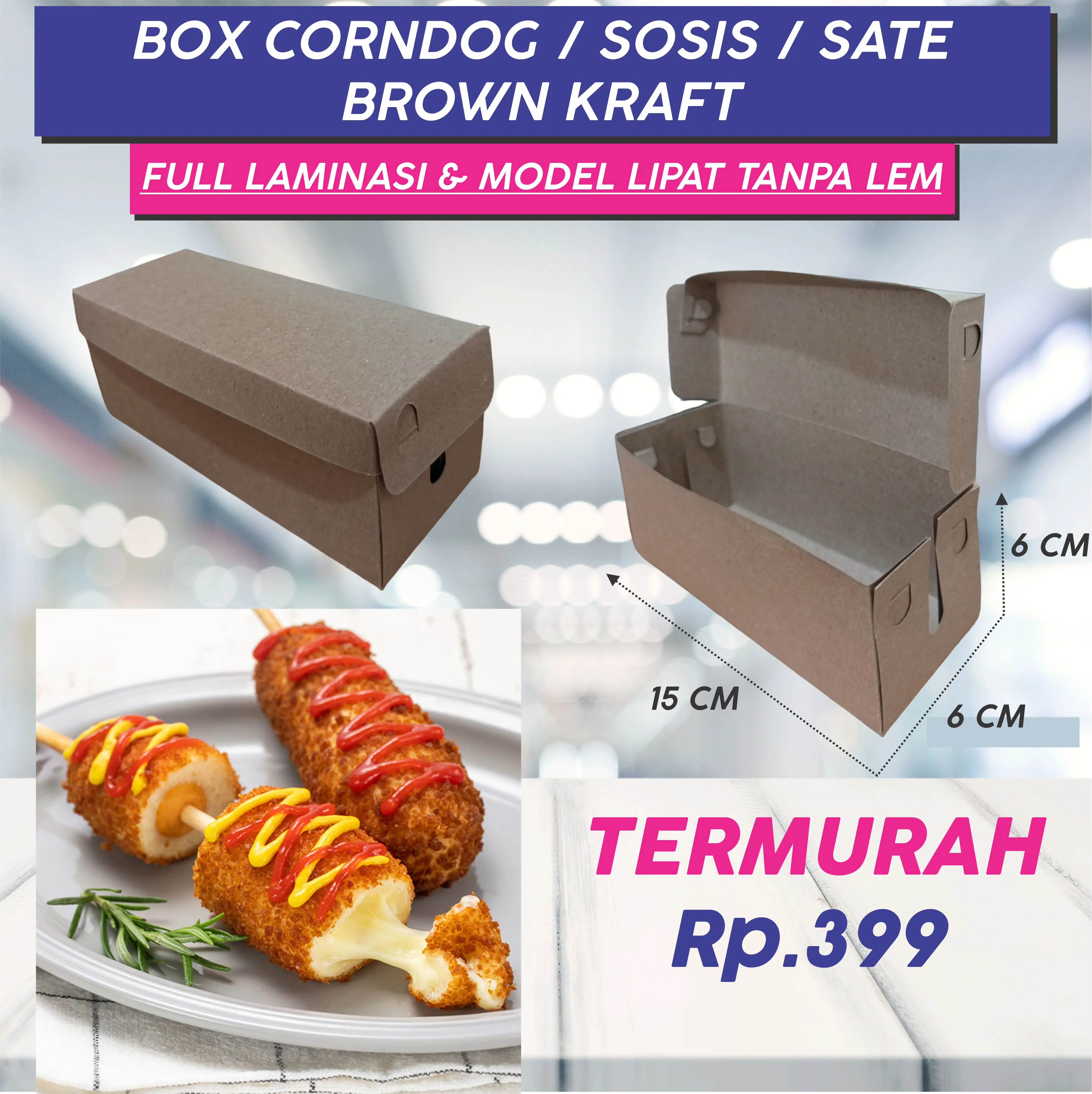 KOTAK BOX CORNDOG SOSIS SATE DUS TAKEAWAY BROWN KRAFT