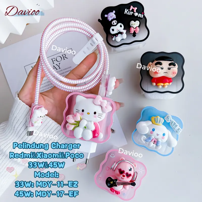 Pelindung Charger FOR REDMI/XIAOMI/POCO 33W&45W | Set 5 Item Motif Kartun Bahan TPU Pelindung Kabel Charger Untuk Charger FOR REDMI/XIAOMI/POCO 33W&45W 4