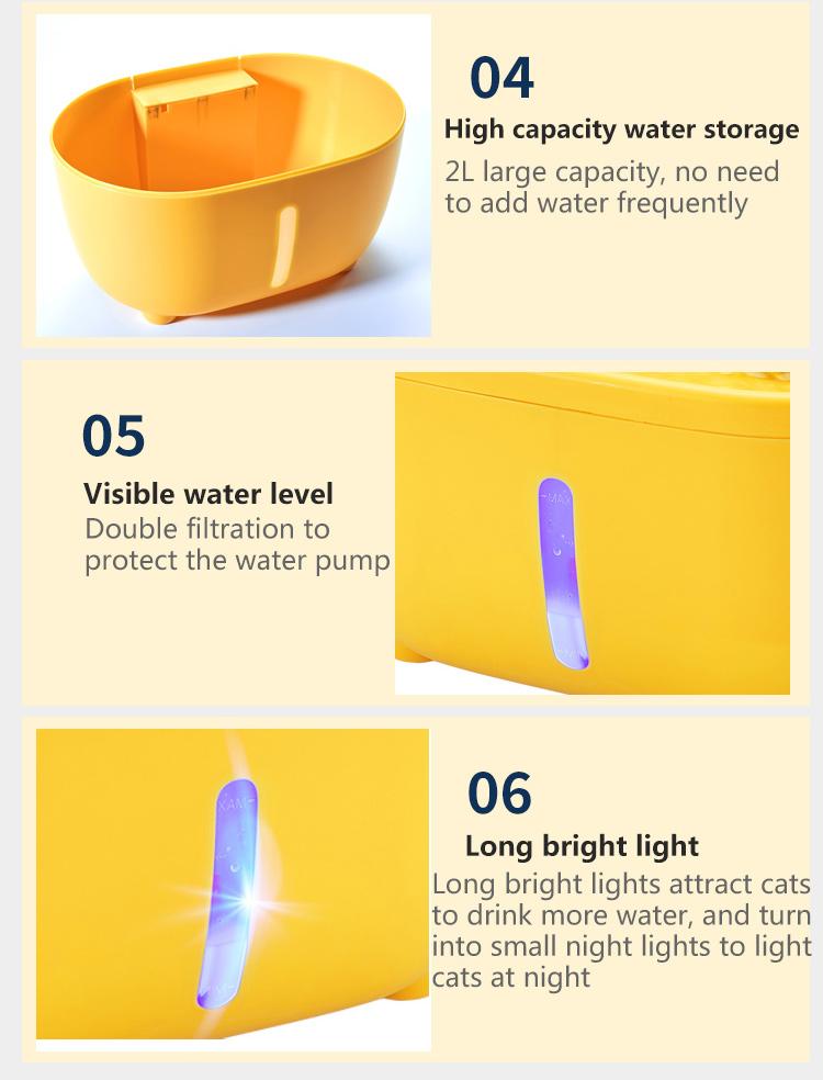 Product Introduction of Máy lọc nước cho thú cưng hình bọ cánh cứng-Màu cam vàng, Đài phun nước cho thú cưng cho mèo và chó, Dung tích 2L, Chống cháy khô, Tự động tắt nguồn, Đài phun nước cho mèo, Đài phun nước cho chó 15