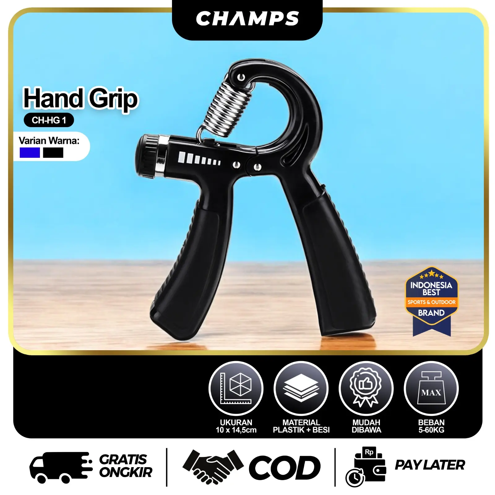 CHAMPS Handgrip Hand Grip 10-60 kg Alat Fitness Otot Lengan Tangan Portable