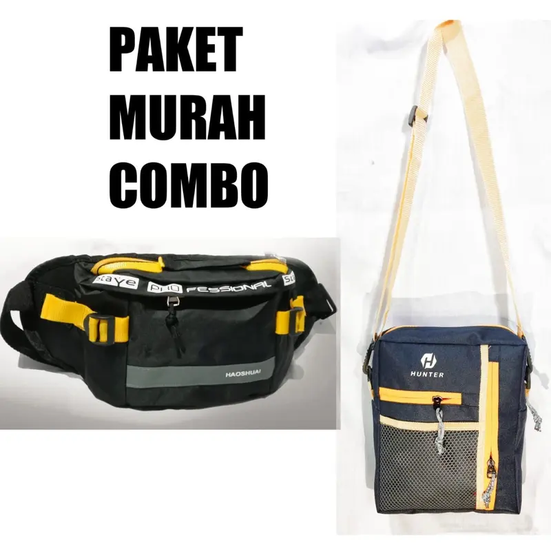 DAPAT 2 TAS WAISTBAG DAN SLINGBAG Pinggang Hitam Pria With Lock Tak Ada 0