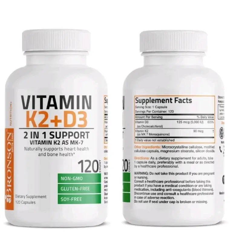 Suplemen Bronson Vitamin D3 K2 120 Capsul - 2 Vitamin Penting untuk Tulang dan Jantung Anda 1