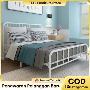 TETE_2  Ranjang Besi Tempat Tidur Dipan Tempat Tidur Ranjang Besi Dipan Besi Divan Besi Dipan Kasur Furniture Ranjang Besi Tempat Tidur Dipan Tempat Tidur Ranjang Besi Dipan Besi Divan Besi Dipan Kasur Furniture  Hitam/180×200×30CM [ Garansi lima tahun ]