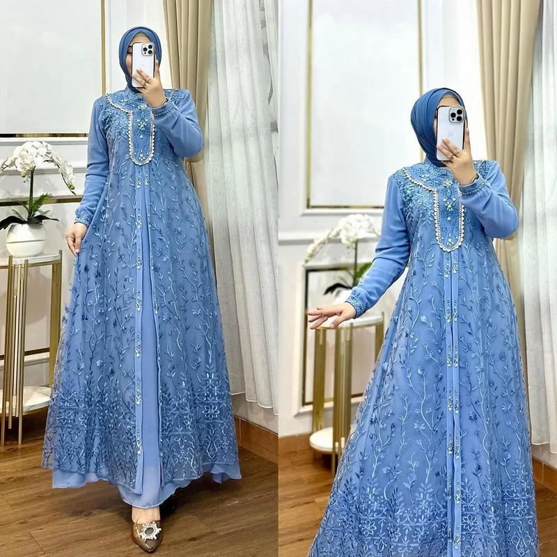 Product Introduction of Gamis Maudy Brukat Burgundy Viral 2025 Dress Terbaru Wanita Ceruty Babydoll Kombinai Brukat Cantik 7