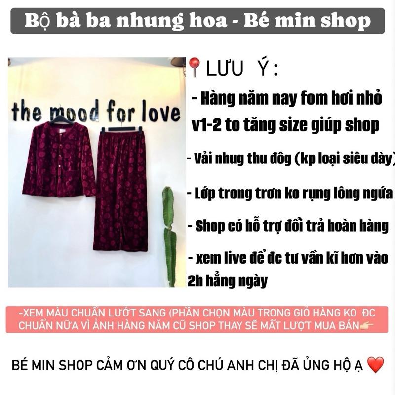 Đồ bộ bà ba dài tay  cổ tròn  cho người già. Chất liệu nhung hoa cao cấp. Bộ trung niên tặng bà và tặng mẹ. Nữ Áo Top Ong Women đầy màu sắc quần bộ quần áo đỏ đậm đồ  bộ 