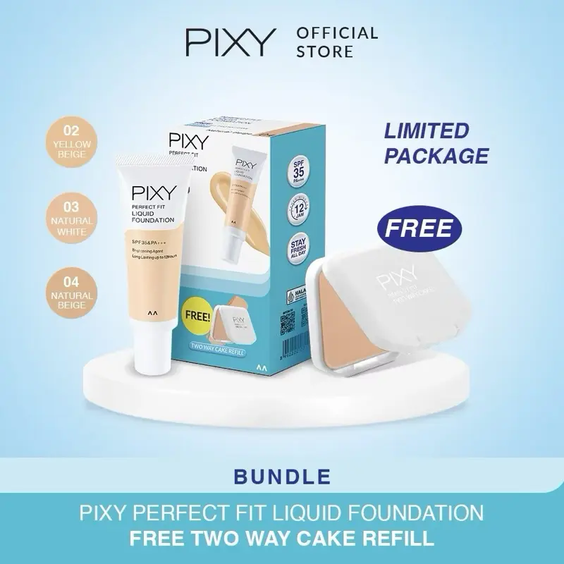 Spesial package PIXY Perfect Fit Liquid Fondation FREE Perfect Fit Two Way Cake Refill Powder
