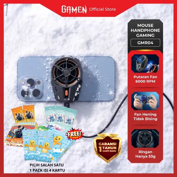 [FREE CARD] GAMEN GMR04 Fan Cooler Radiator  Kipas Pendingin Ponsel  HP Cooling Fan Gaming Original+Card Collection Stitch/Nai loong/Zootopia 1 Pack isi 4 Kartu - Garansi 1 Tahun