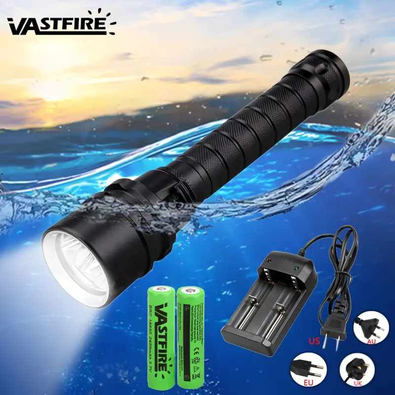 Senter Selam LED Diving Lampu Dalam Air Laut Nyelam Scuba Dive Waterproof IP68 T6 Paket Lengkap 2 Batre + Cas 0