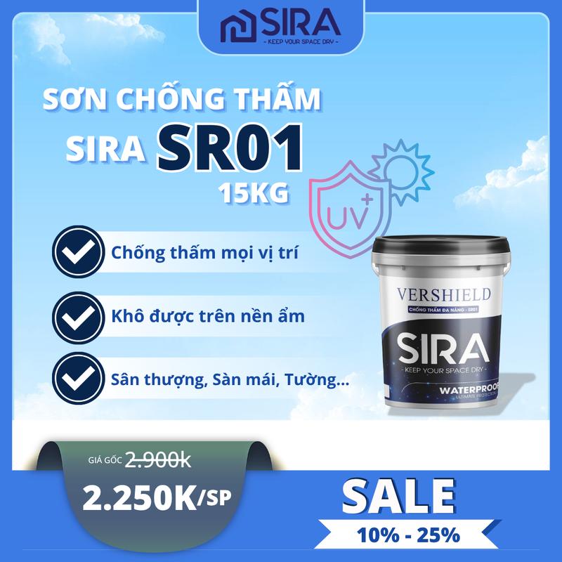 15KG Sơn Chống Thấm Sira SR01 - 15KG Chống Thấm Sân thượng Sàn mái lộ thiên Nhà vệ sinh Chống thấm ngược. Đặc biệt sơn trên nề tường ẩm chong tham he nuoc sơn nền gạch nhà tắm nền xi măng