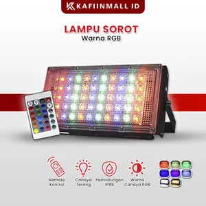Kafiinmall LAMPU SOROT LED TANPA KABEL / LAMPU HIAS /  LAMPU TEMBAK LED SLIM 50 WATT / Lampu Flood light 50 WATT RGB AC 220V Tanpa Kabel