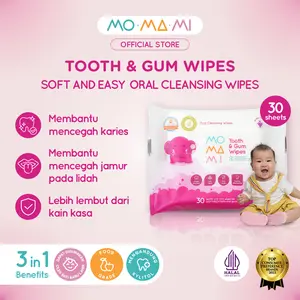 Momami Wet Tissue Tooth & Gum Wipes - Tisu Basah Pembersih Gigi & Gusi Bayi dengan Xylitol Travel Friendly (30 lembar)