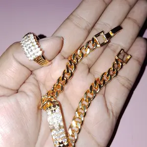 satu set gelang dan cincin perhiasan wanita model berlian emas/Titanium/viral/anti karat dan luntur Gold
