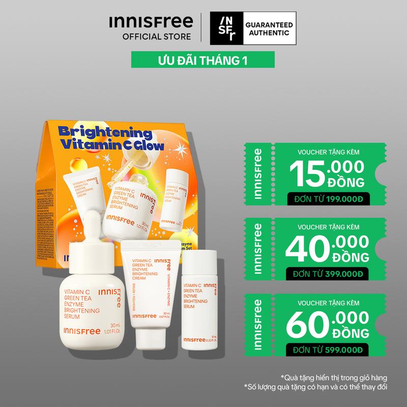 PHIÊN BẢN LỄ HỘI Bộ sản phẩm Serum Vitamin C sáng da mờ thâm mụn INNISFREE Green Tea Enzyme Brightening Serum Set