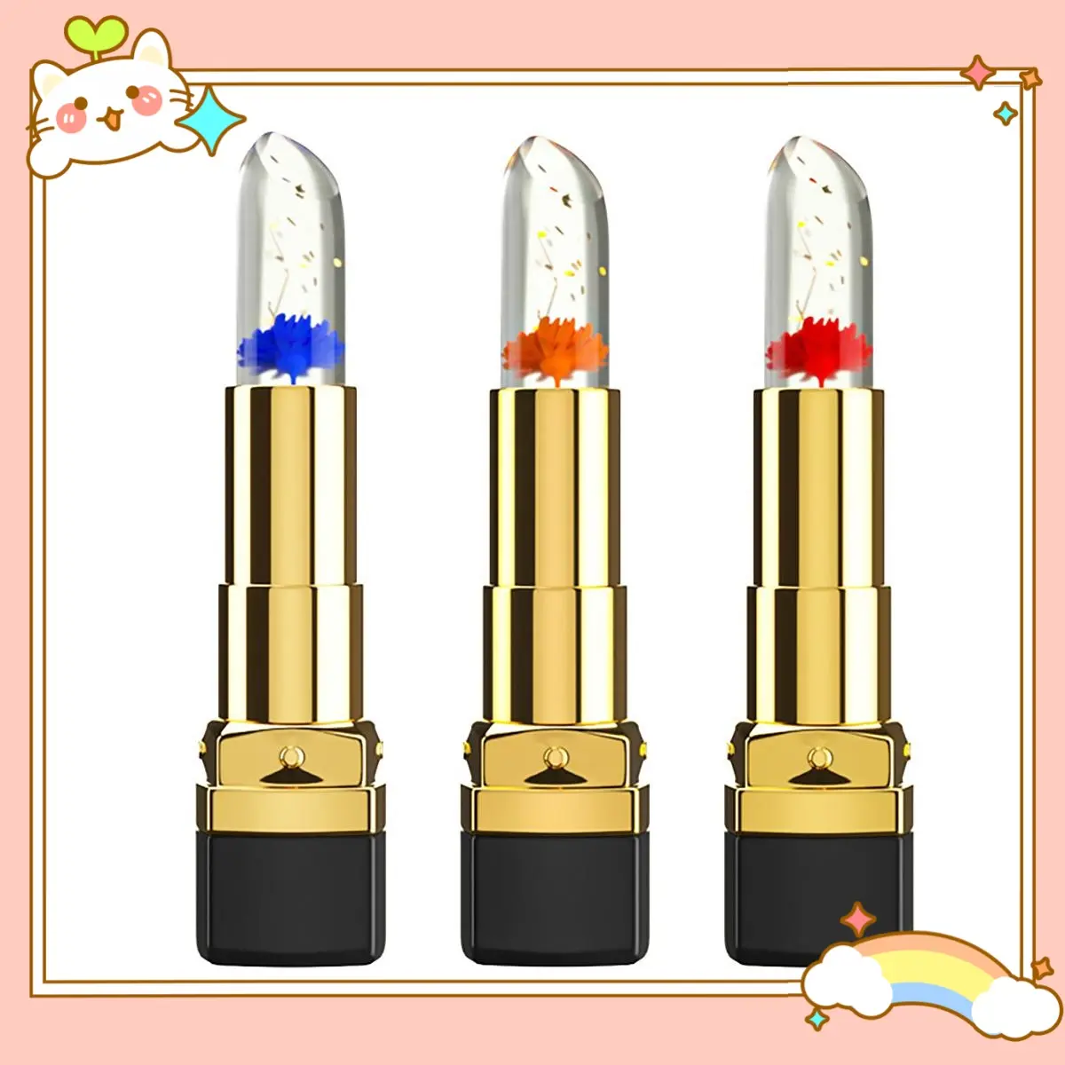 Lipstik Bunga Jelly Color Mengubah Emas Foil Hydrating / Moisturizing Lip Balm / Lipstik Jelly Crystal Tahan Lama Berubah Warna Color Changing COD