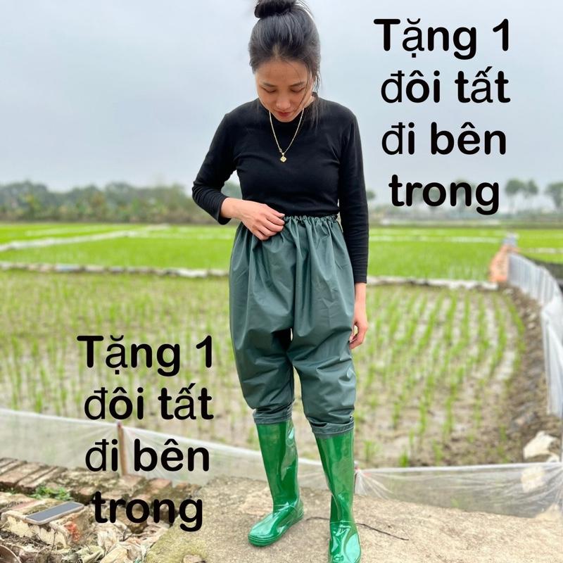 Quần Liền Ủng chống Nước loại dày xịn Việt Mã màu Xanh với Hai Lớp Siêu Bền Cho Nam Và Nữ sử dụng làm Ruộng đi Mưa,đi Cấy Đi bắt Cá Tôm chăn nuôi gia xúc.....
