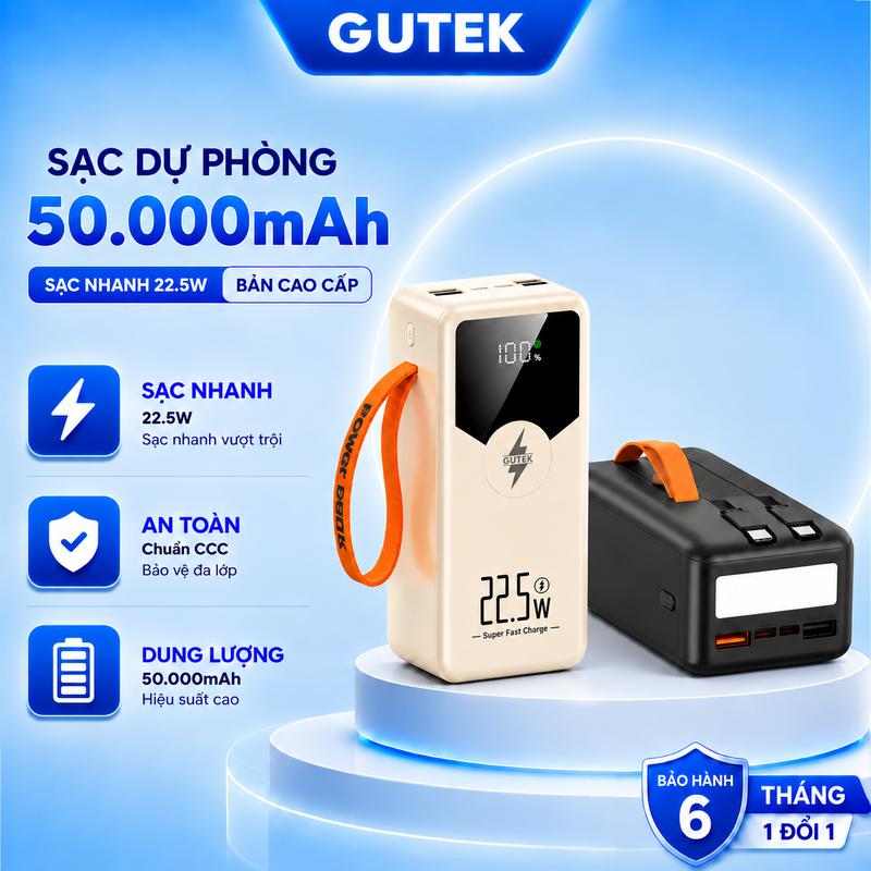 Sạc dự phòng 50000mAh GT240 sạc nhanh 22,5W pin dung lượng lớn tích hợp dây sạc
