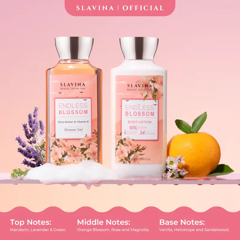 SLAVINA Endless Blossom Paket Body Lotion & Shower Gel - Sabun Mandi Cair Nagita Slavina Wangi Tahan Lama Melembabkan Memutihkan Kulit 3