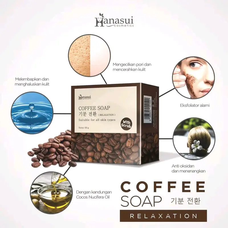 Coffee Soap Hanasui 60gr Mencerahkan Semua Jenis Kulit Pencerah Tubuh 4