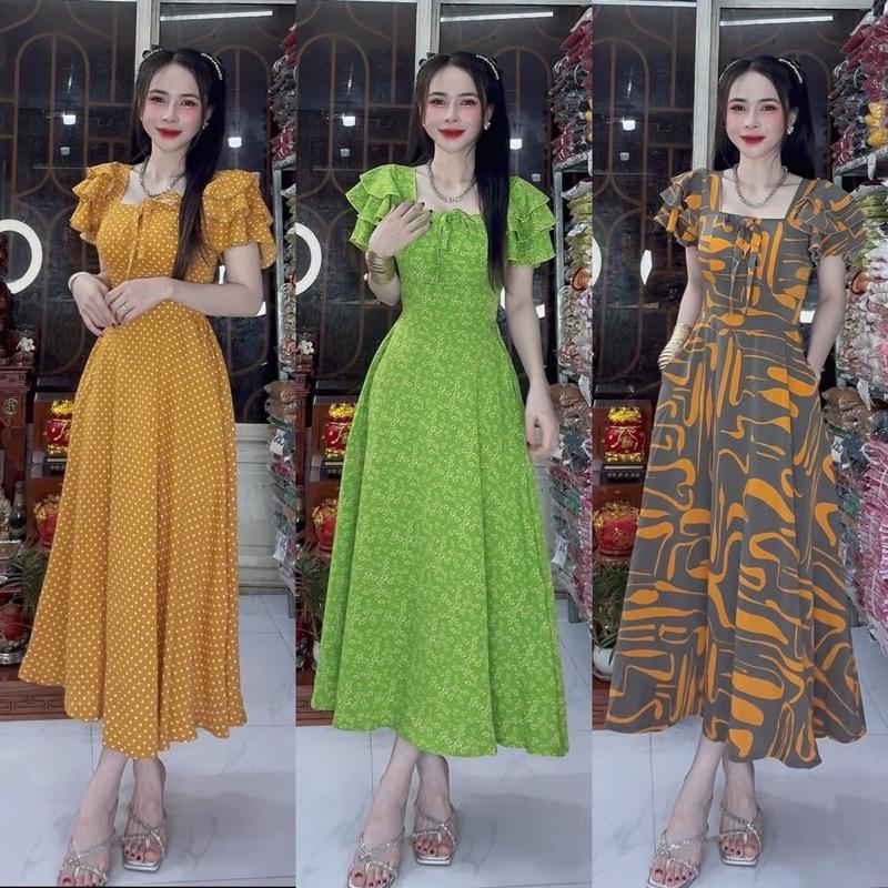 Mã C292 Đầm Lụa Dài Xoè Tay Cánh Tiên Có Mút Có Nhúng Thun có túi 2 bên đầm