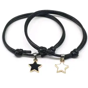 Gelang Charm Liontin Star Berlian Buatan Golden Aksesoris Bracelets - White & Black Glow - Tali